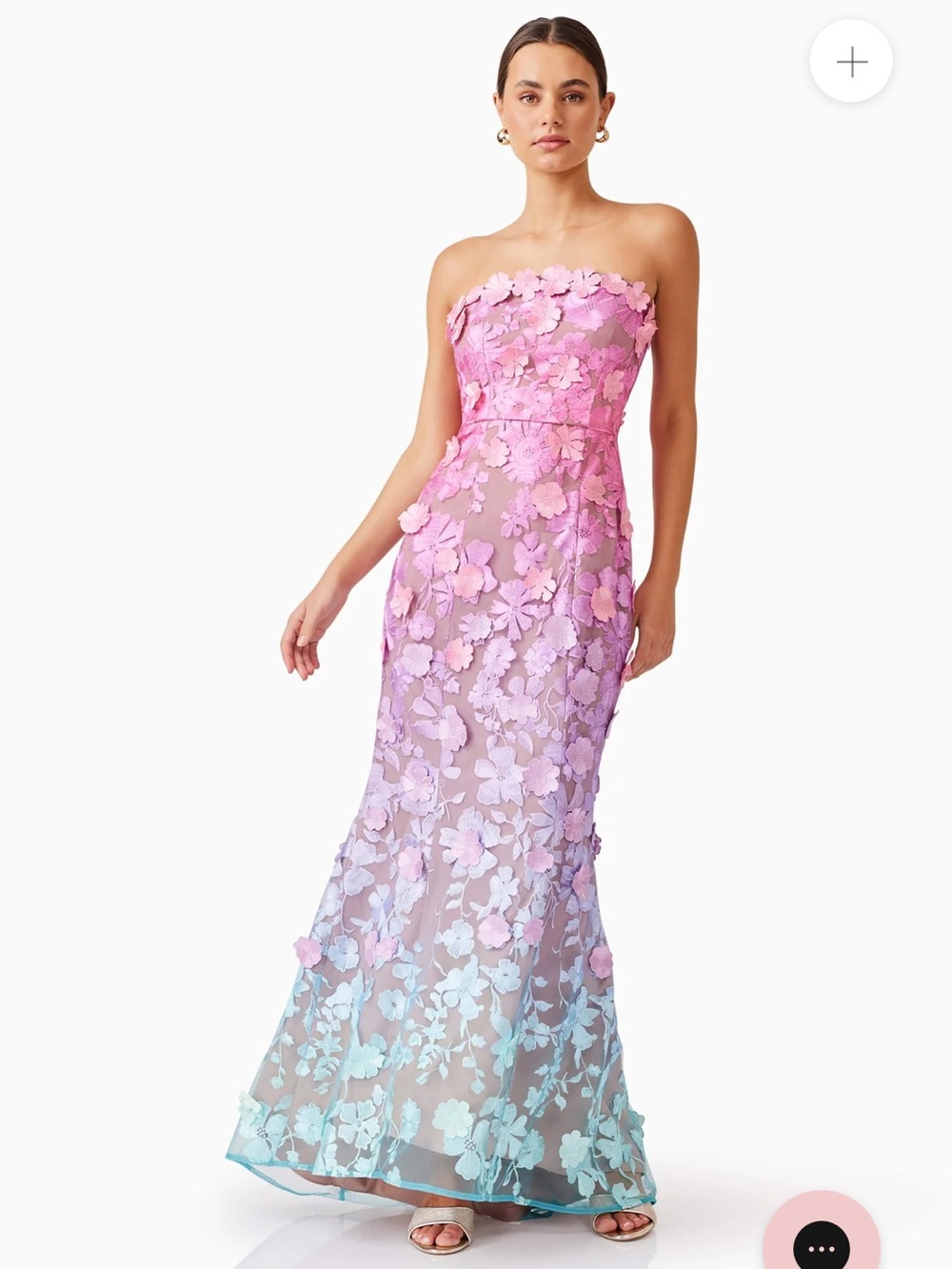 elliatt elle pink purple blue ombre 3d floral strapless maxi gown dress medium